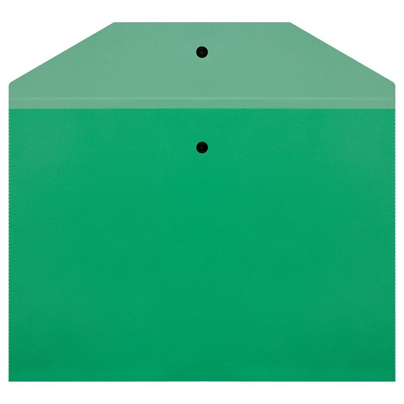 Папка-конверт на кнопке СТАММ А4, 120мкм, пластик, прозрачная, зеленая 