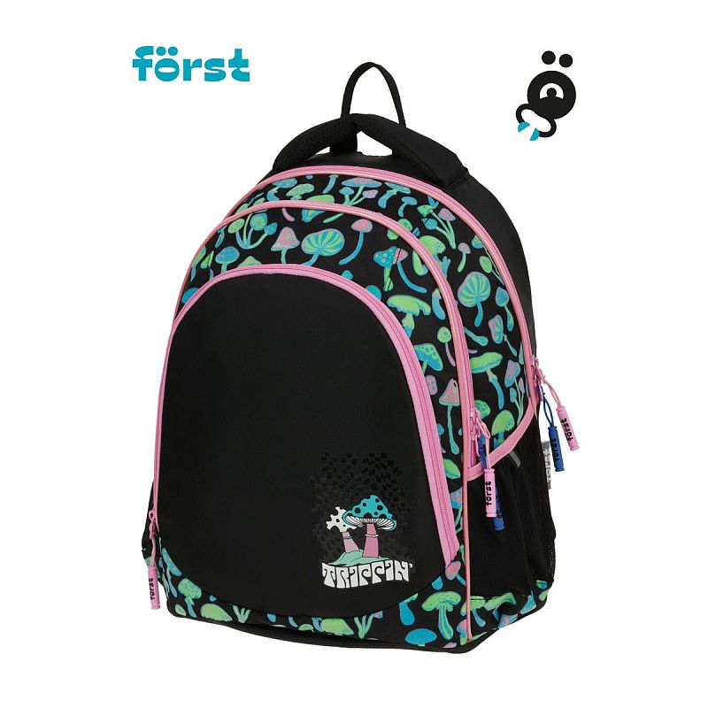 Рюкзак Först F-JUNIOR "Mushrooms" 38*29*18см, 3 отделения, 2 кармана, эргономичная спинка 