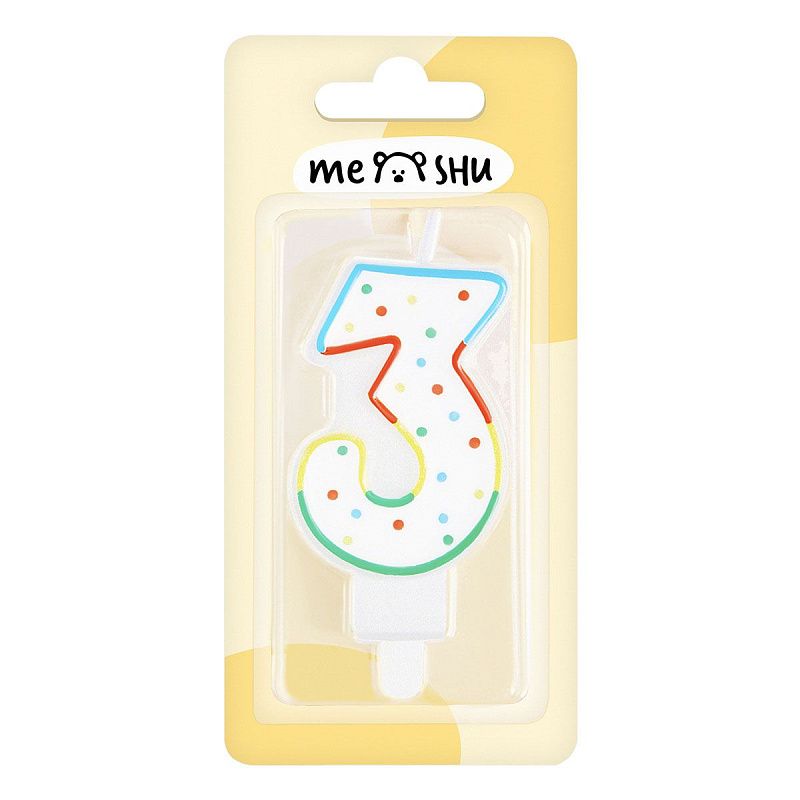 Свеча для торта с держателем MESHU "Цифра 3", 8,5см, блистер