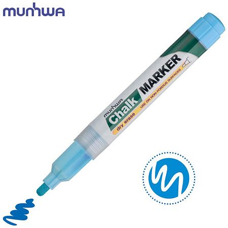 Маркер меловой MunHwa "Chalk Marker" голубой, 3мм, спиртовая основа, пакет 