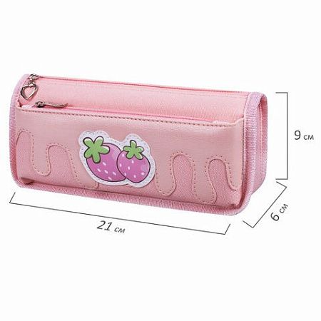 Пенал мягкий ЮНЛАНДИЯ, 2 отделения, полиэстер, "Strawberry shortcake", розовый, 21х9х6 см, 271577 