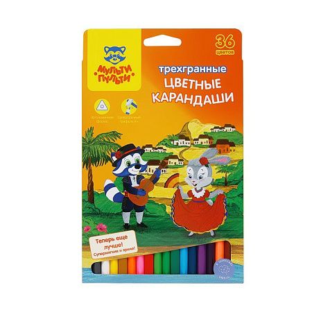Карандаши цветные Мульти-Пульти "Енот в Испании", 36цв., трехгран., заточен., картон, европодвес