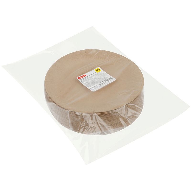 Тарелки одноразовые бумажные OfficeClean, набор 100шт., крафт, 230мм