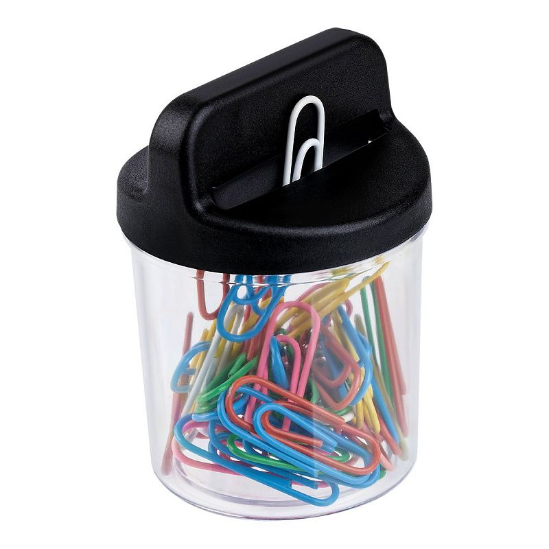 Скрепочница магнитная СТАММ, 50 цветных скрепок, прозрачный корпус, картонная коробка