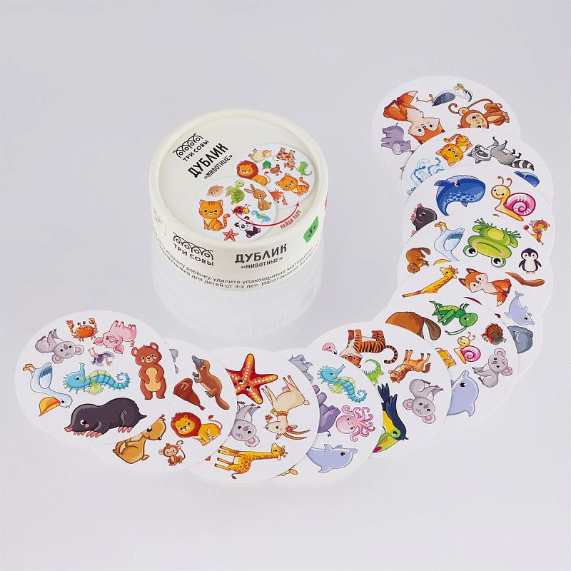 Игра настольная ТРИ СОВЫ "Дублик. Животные" 60 карточек 