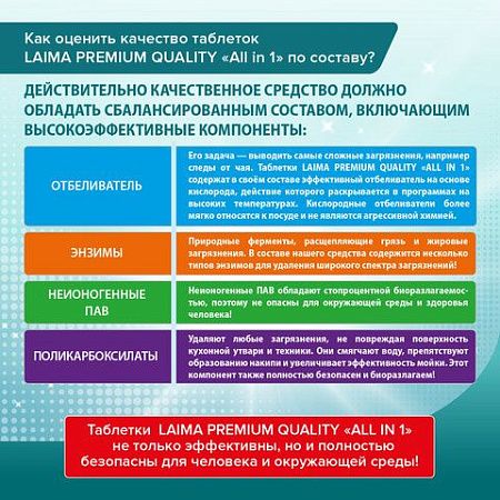 Таблетки для посудомоечных машин 100 шт. LAIMA PREMIUM QUALITY "All in 1", растворимая оболочка, ИТАЛИЯ, 607609 