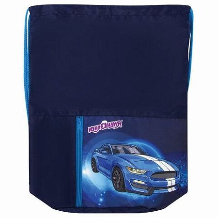Мешок для обуви ЮНЛАНДИЯ, карман на молнии, 33х42 см, "Blue Car", 270407 