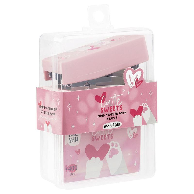 Набор MESHU "Cute sweets": мини-степлер №24/6 до 20л.; скобы №24/6; пластиковый бокс