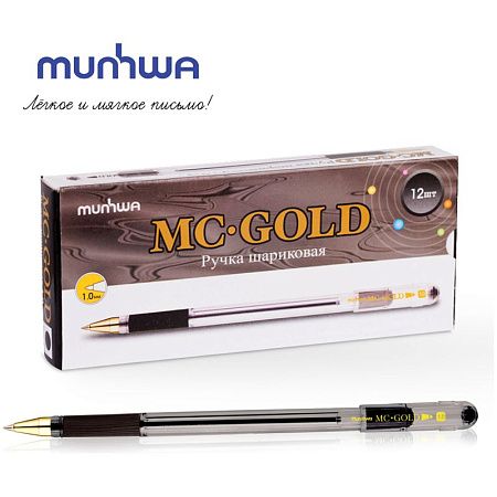 Ручка шариковая MunHwa "MC Gold" черная, 1,0мм, грип, штрих-код 