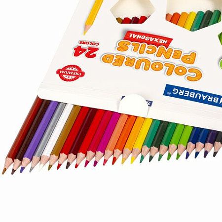 Карандаши цветные BRAUBERG PREMIUM, 24 цвета, пластиковые, шестигранные, грифель мягкий 3 мм, 181668