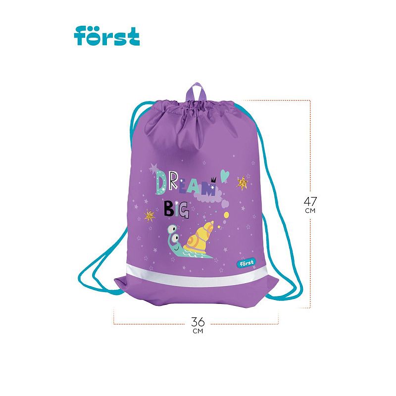 Мешок для обуви 1 отделение Först "Snail dream", 360*470мм, вентиляционная сеточка, светоотражающая полоса 