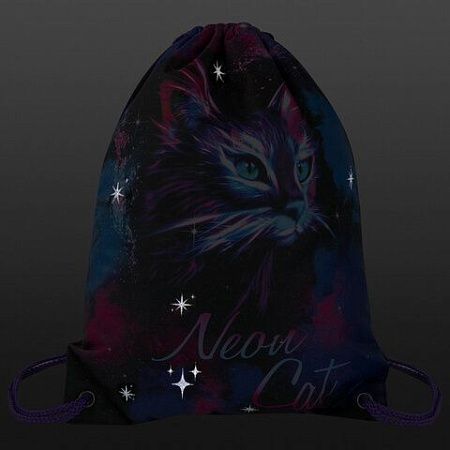 Мешок для обуви BRAUBERG PREMIUM, карман, подкладка, светоотражайка, 43х33 см, "Neon cat", 271621 