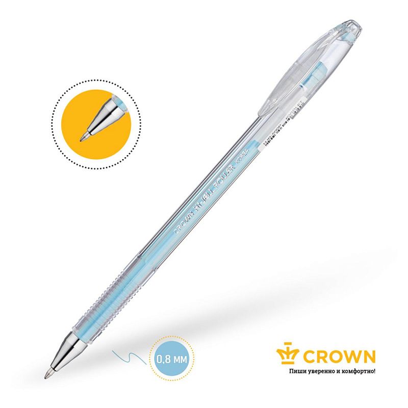 Ручка гелевая Crown "Hi-Jell Pastel" голубая пастель, 0,8мм 