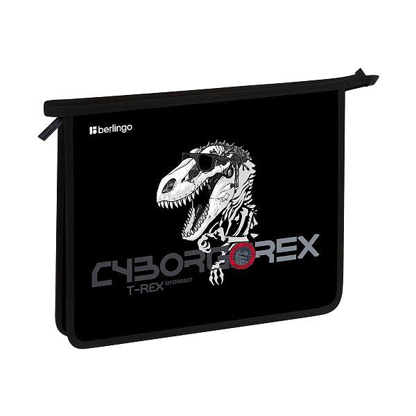 Папка для тетрадей 1 отделение, А5 Berlingo "T-REX", 240*205*40мм, пластик, на молнии