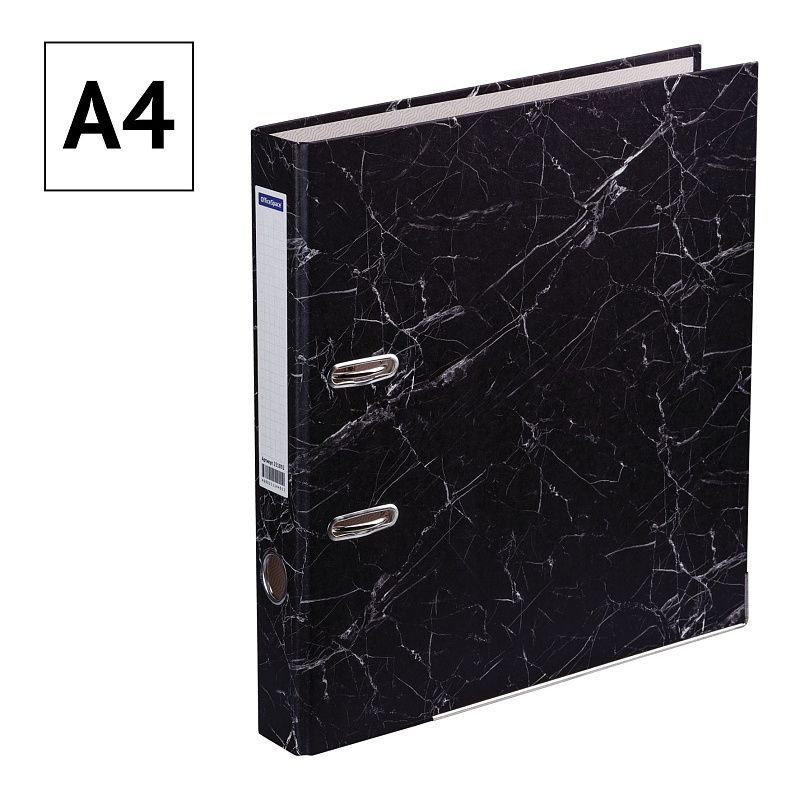 Папка-регистратор OfficeSpace 50мм, мрамор, черная, нижний метал. кант 