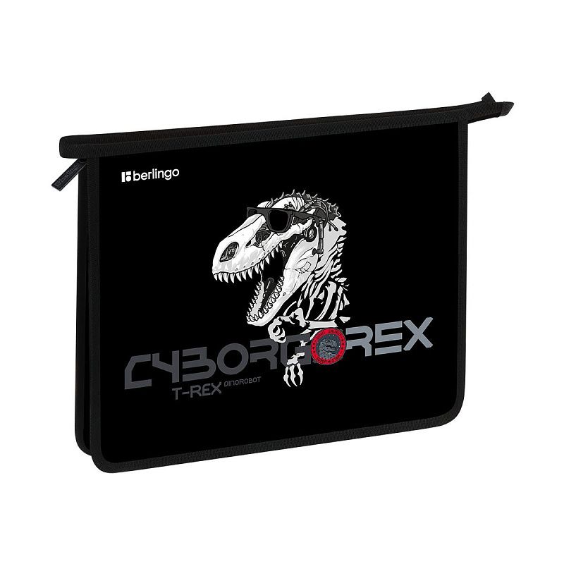 Папка для тетрадей 1 отделение, А5 Berlingo "T-REX", 240*205*40мм, пластик, на молнии