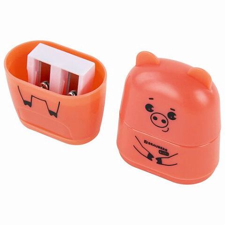 Точилка с ластиком 2 в 1 BRAUBERG KIDS "Зверушки", 2 отверстия, дизайн ассорти, 271989 
