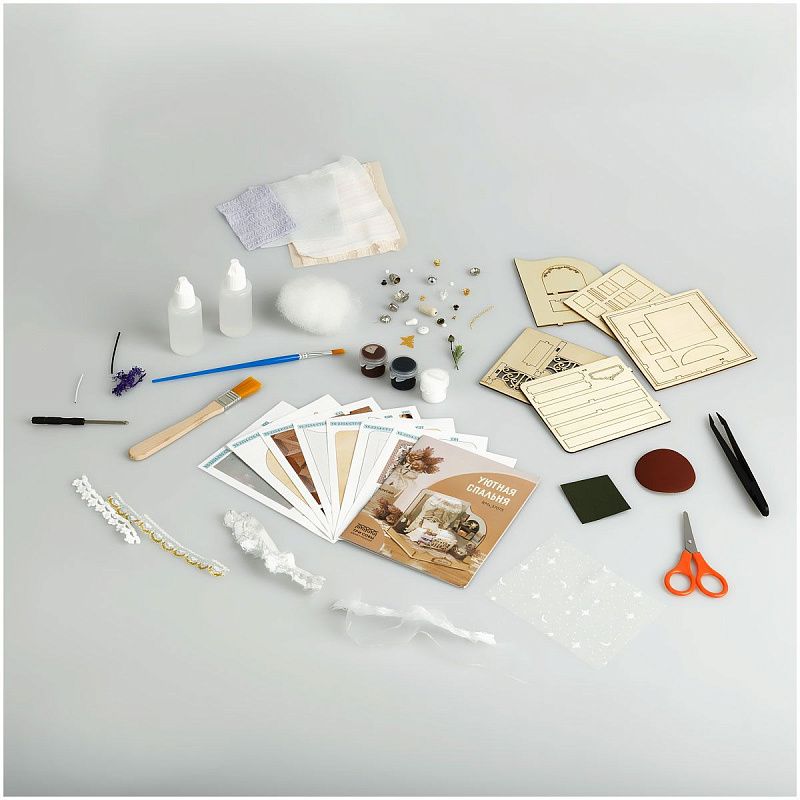 Сборная модель ТРИ СОВЫ, Румбокс "Уютная спальня", инструменты, клей, картонная коробка