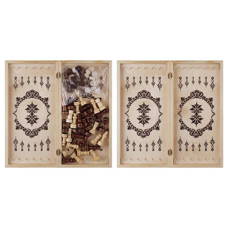 Набор игр ТРИ СОВЫ 3в1 "Нарды, шашки, шахматы", обиходные, с деревянной доской 40*40, поле 29*29