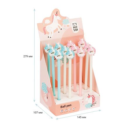 Ручка шариковая MESHU "Sweetheart Unicorn", синяя, 0,7мм, корпус ассорти, с топпером 