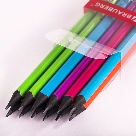 Набор карандашей чернографитных BRAUBERG "ULTRA COLOR" 12 шт., HB, с ластиком, пластиковые, 181710 