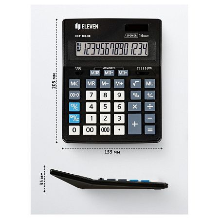 Калькулятор настольный Eleven Business Line CDB1401-BK, 14 разрядов, двойное питание, 155*205*35мм, черный