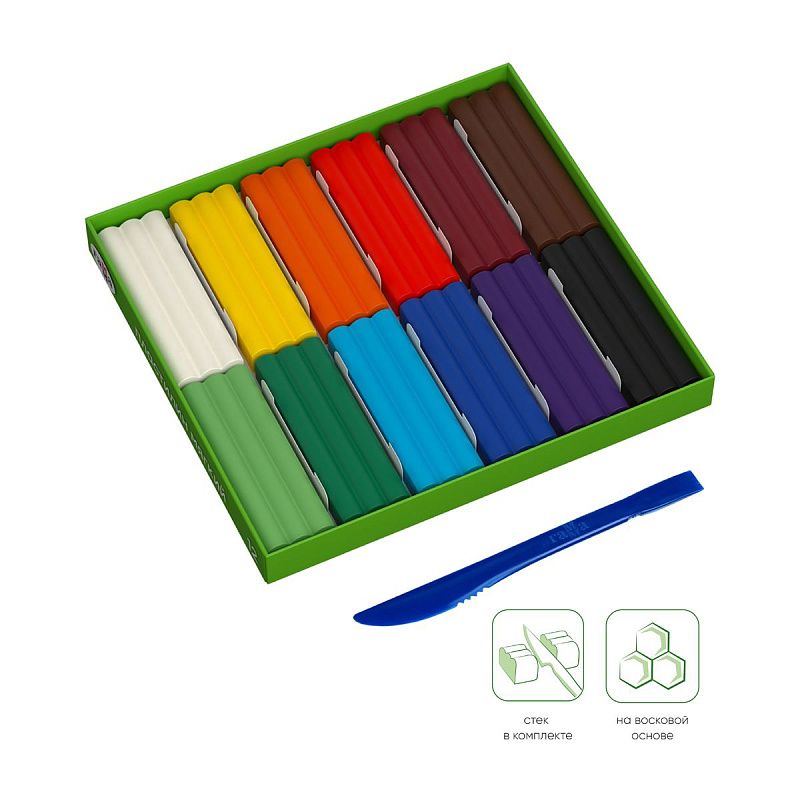 УЦЕНКА - Пластилин восковой мягкий Гамма "Пчелка", 12 цветов, 180г, со стеком, картон. упаковка