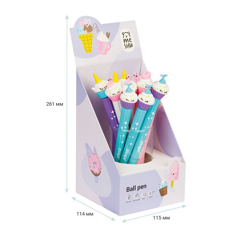 Ручка шариковая MESHU "Big Princess Cake", синяя, 0,7мм, корпус ассорти, с топпером 