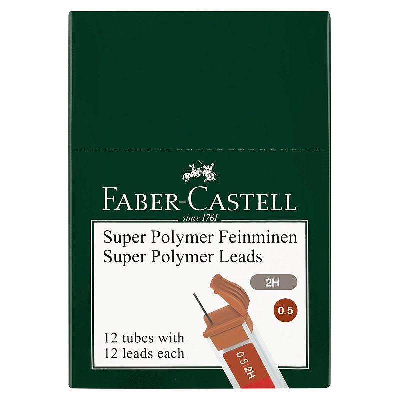 Грифели для механических карандашей Faber-Castell "Polymer", 12шт., 0,5мм, 2H 