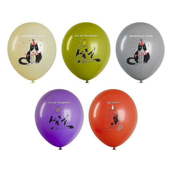 Воздушные шары, 10шт., М12/30см, MESHU "Birthday cat", пастель, ассорти