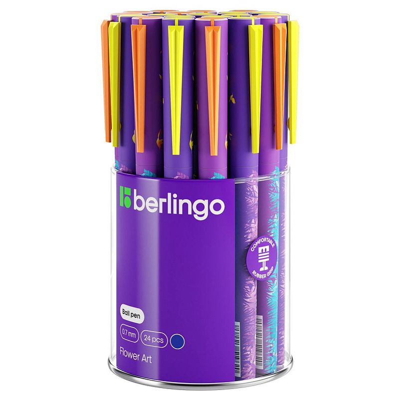 Ручка шариковая Berlingo "Flower Art" синяя, 0,7мм, грип, рисунок на корпусе, ассорти 