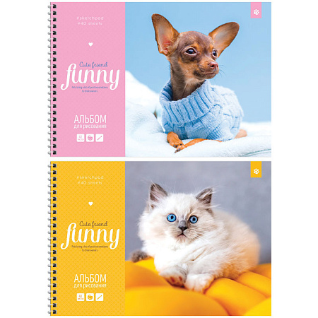 Альбом для рисования 40л., А4, на гребне ArtSpace "Питомцы. Funny pets", эконом