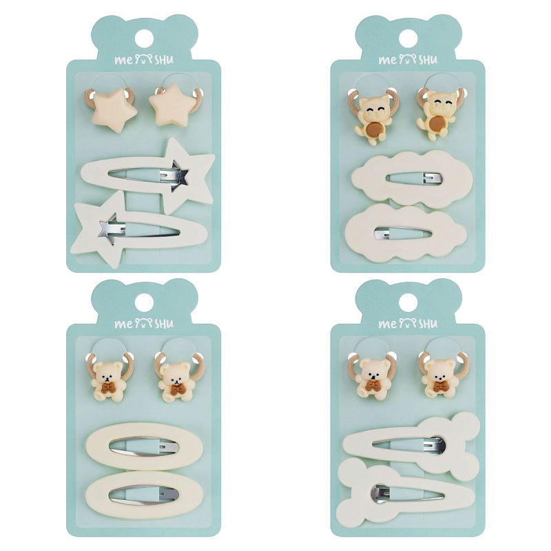 Набор аксессуаров для волос MESHU, резинки 2шт., диаметр 2см, заколки 2шт., 5/6см,ассорти, европодвес