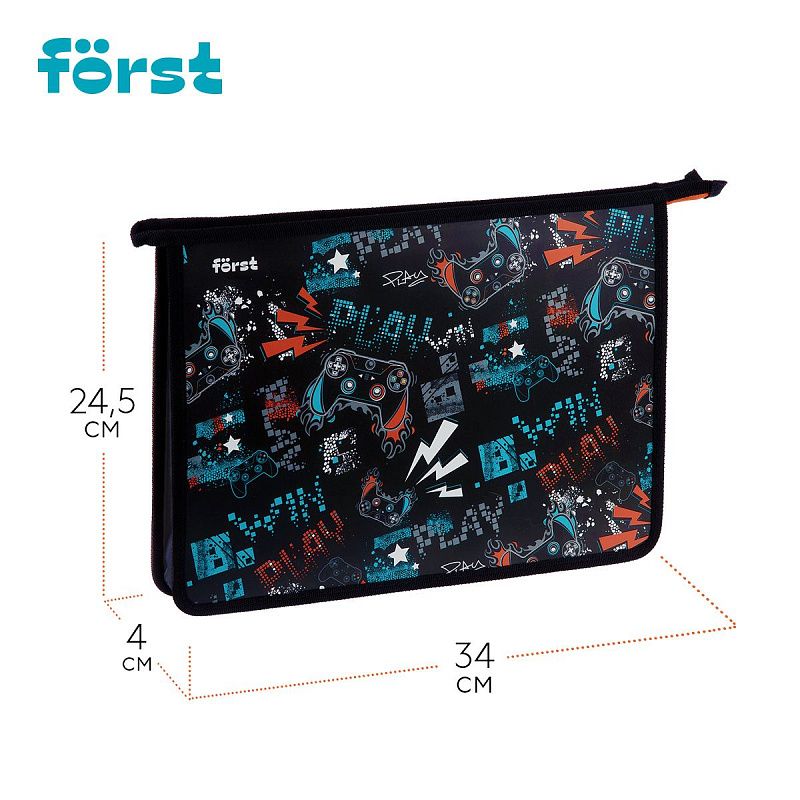 Папка для тетрадей 1 отделение, А4 Först "Flawless Victory" , 340*245*40 мм, пластик, на молнии 