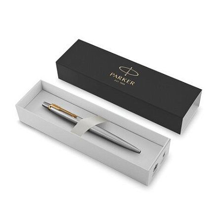 Ручка шариковая PARKER "Jotter Core Stainless Steel GT", корпус серебро, позолота, синяя, 1953182 