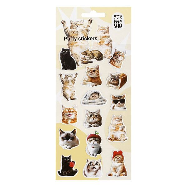 Наклейки объемные MESHU "Wow Cat", 10*23см, инд. уп., европодвес
