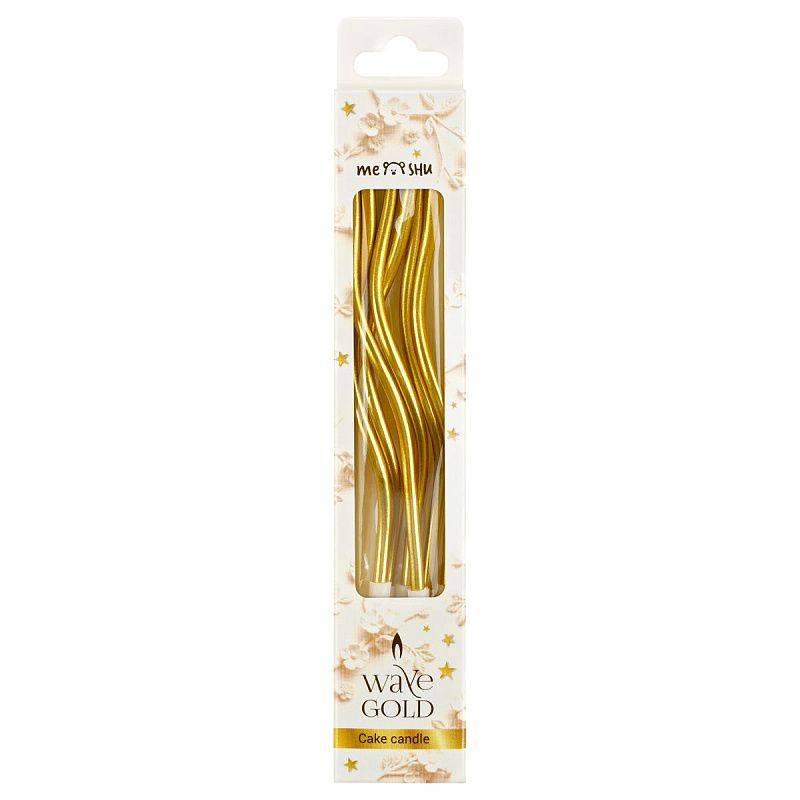 Свечи для торта с держателями MESHU "Wave gold", 13см, 6шт