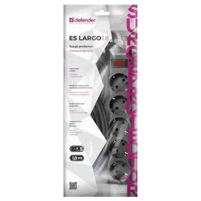 Сетевой фильтр Defender ES largo 5 розеток 3м. черный
