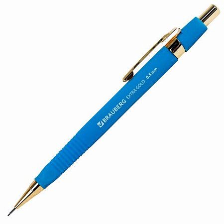 Карандаш механический 0,5 мм + грифели HB 12 штук на блистере, BRAUBERG EXTRA GOLD, корпус SOFT TOUCH, ластик, 181964 