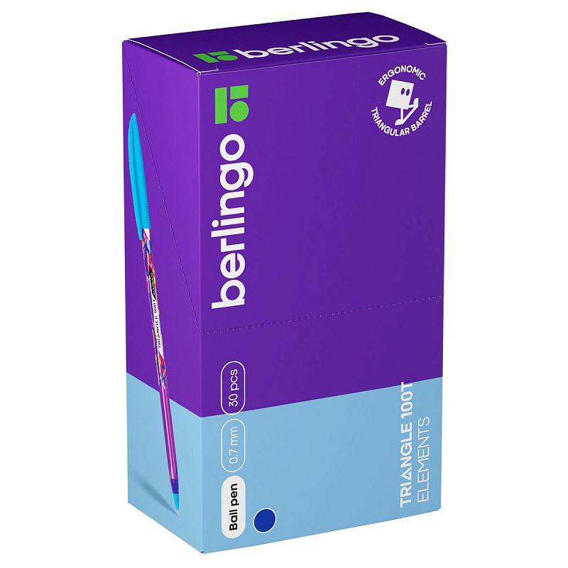 Ручка шариковая Berlingo "Triangle 100T Elements" синяя, 0,7мм, трехгран., игольчатый стержень 