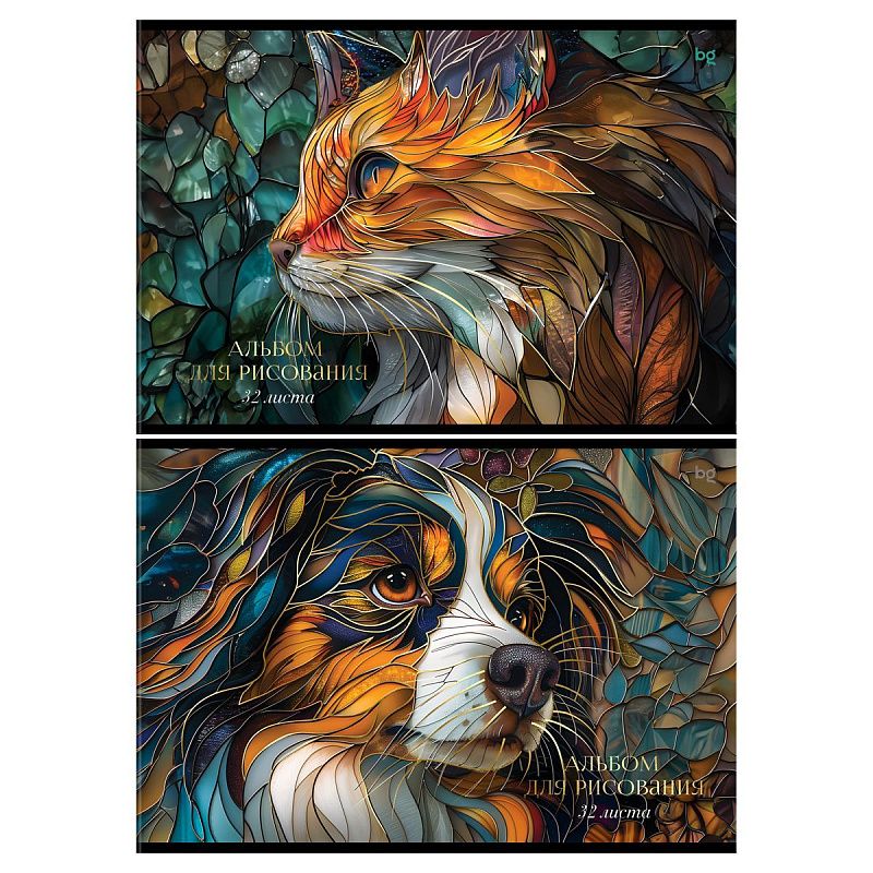 Альбом для рисования 32л., А4, на скрепке BG "Витраж", тиснение фольгой