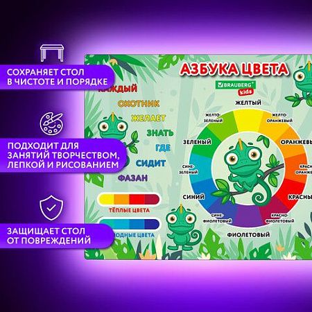 Настольное покрытие BRAUBERG KIDS для труда и творческих занятий, ПВХ, "Color map", 50х35 см, 272360 