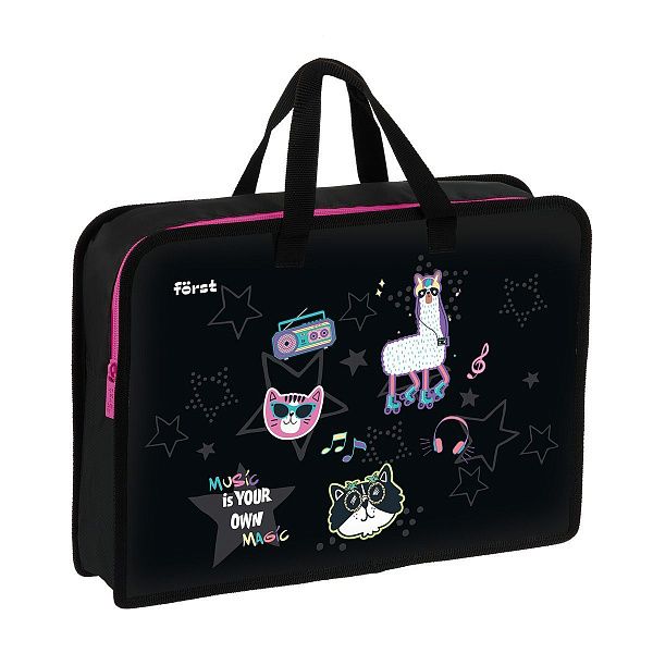 Папка с ручками 1 отделение, А4 Först "Disco Lama", 340*245*75мм, пластик, на молнии