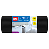 Мешки для мусора 360л OfficeClean ПВД, 110*140см, 60мкм, 10шт., прочные, черные, в рулоне