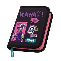 Пенал 1 отделение, 200*140*40 Först "Kawaii", дополнительная откидная секция, полиэстер