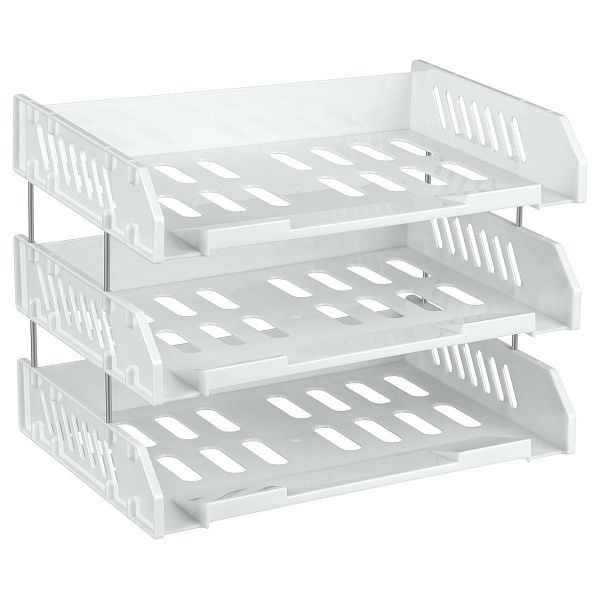 Лоток для бумаг горизонтальный СТАММ "Сити", набор 3шт., на мет. стержнях, широкая загрузка, белый