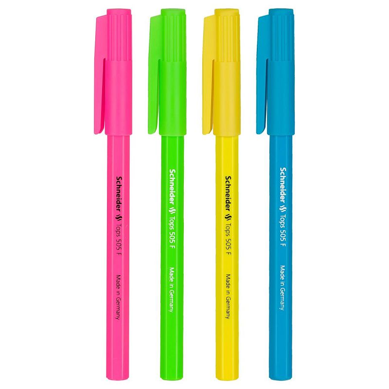 Ручка шариковая Schneider "Tops 505 F Candy" 4шт., синие, 0,8мм, корпус неон ассорти, блистер 
