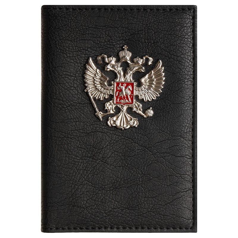 Обложка для паспорта OfficeSpace экокожа, текстура Кварц, подклад текстиль, черный, металлический шильд Герб