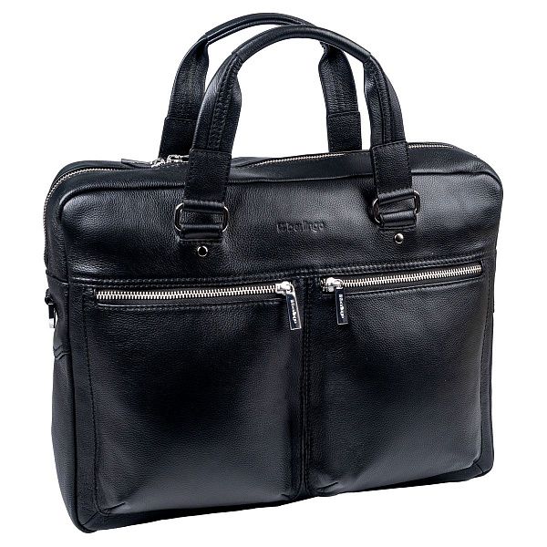 Сумка деловая Berlingo "Business Style" натуральная кожа, черный, 1 отделение, молния