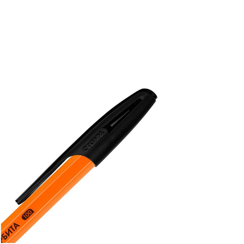 Ручка шариковая СТАММ "Орбита 100" черная, 0,7мм, оранжевый корпус 